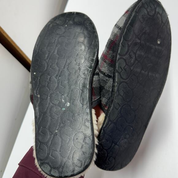 UGG Slippers Mens 12 Grey Plaid Scuff Tartan Fleece Lined - Picture 9 of 11